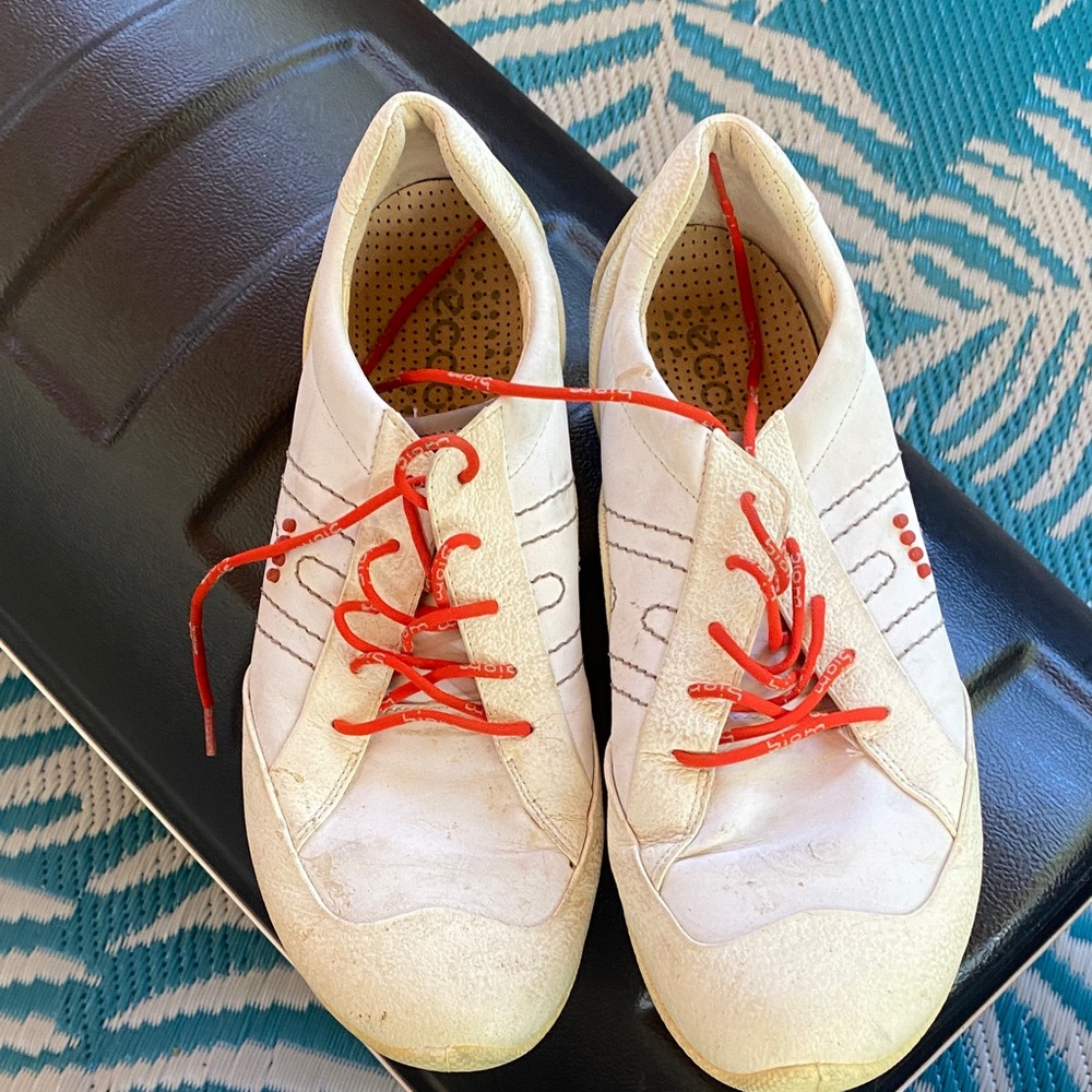 Ecco White Golf Shoes with Orange Accents